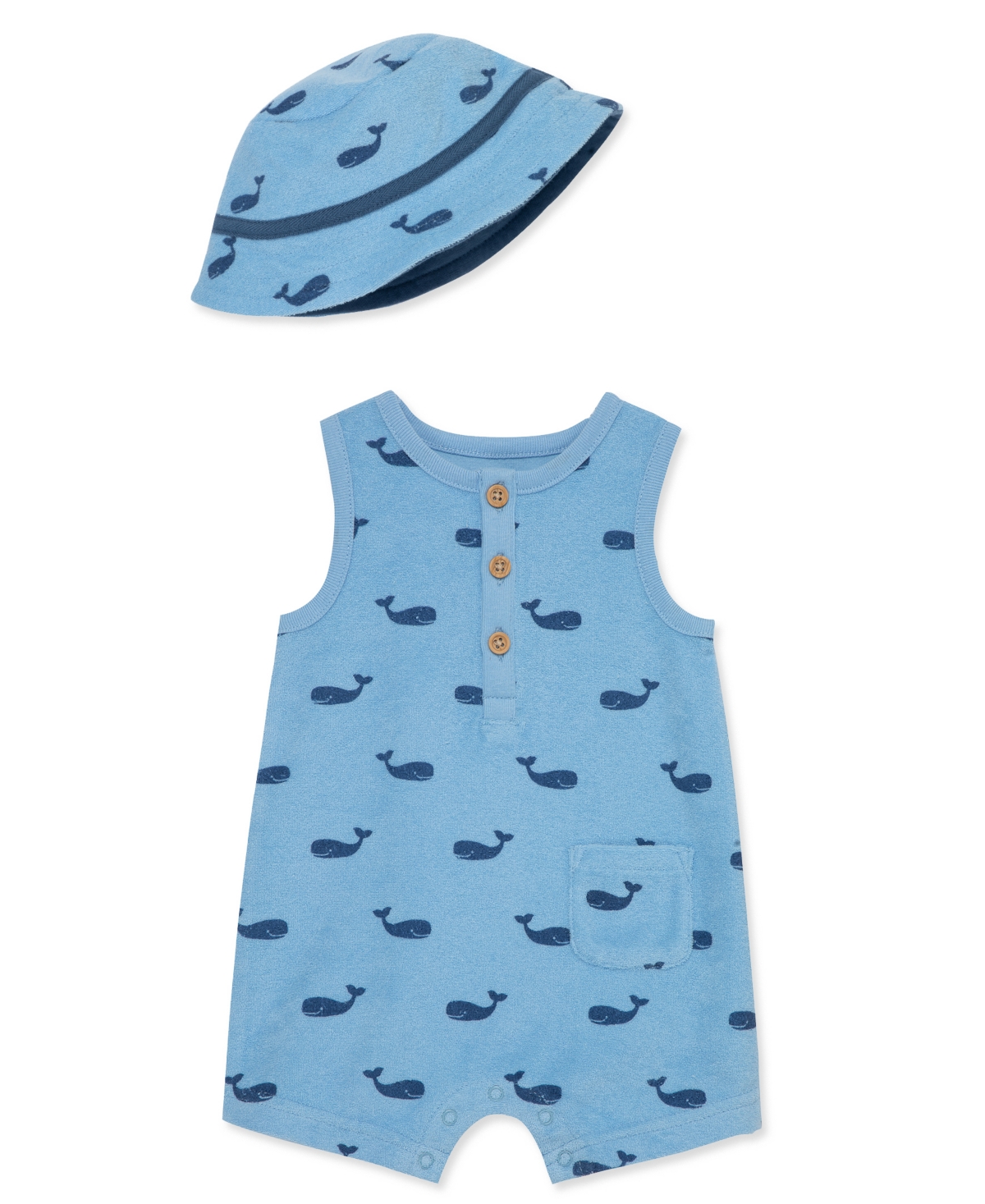 Shop Little Me Baby Boys Romper With Hat In Blue