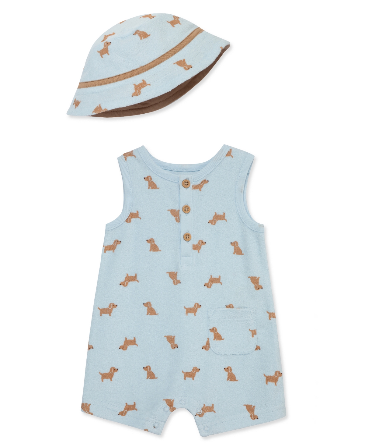 Shop Little Me Baby Boys Romper With Hat In Light Blue