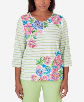 Alfred Dunner Women's Miami Beach Asymmetrical Stripe Floral Top - Macy's