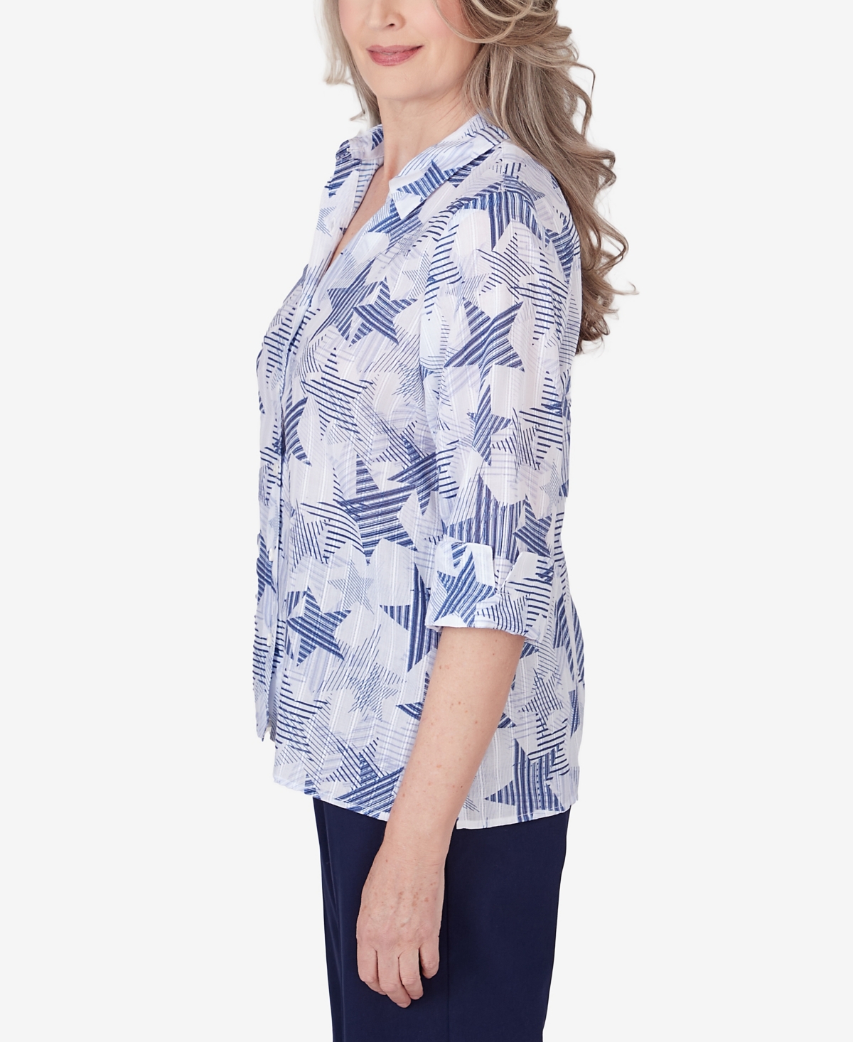 Alfred Dunner Women's All American Stars and Stripe Button Down Blouse Top