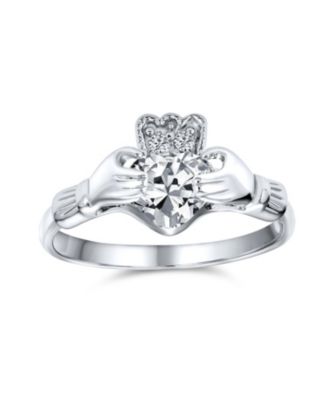 Sorority Sister Friendship CZ Cubic Zirconia Heart Claddagh Ring Sterling Silver
