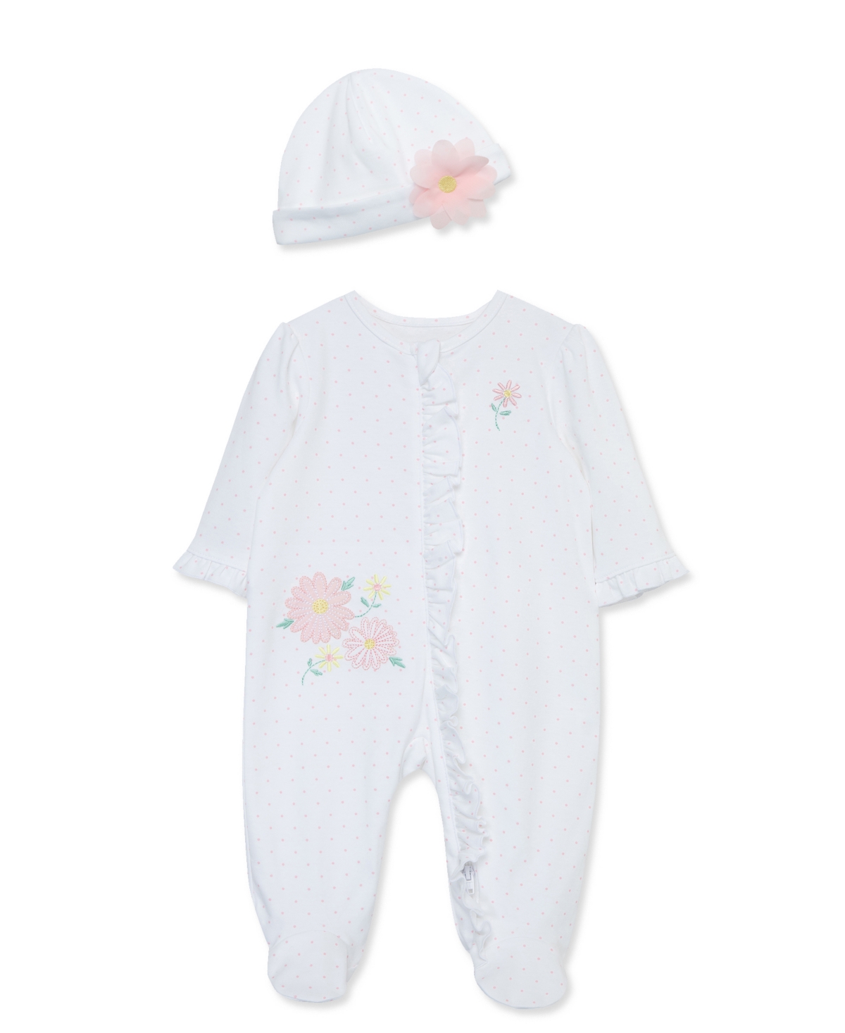 Shop Little Me Baby Girls Daisy Love Footie With Hat In White,pink