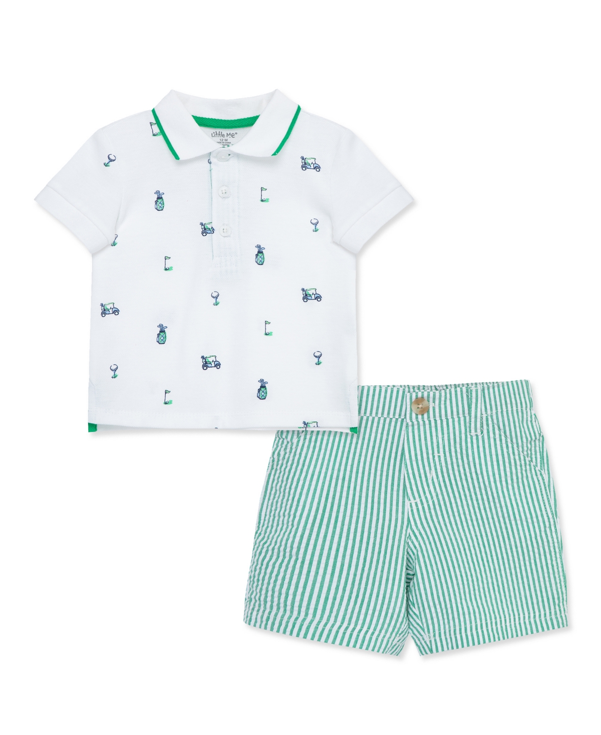 Shop Little Me Baby Boys Golf Polo Shorts Set In Green