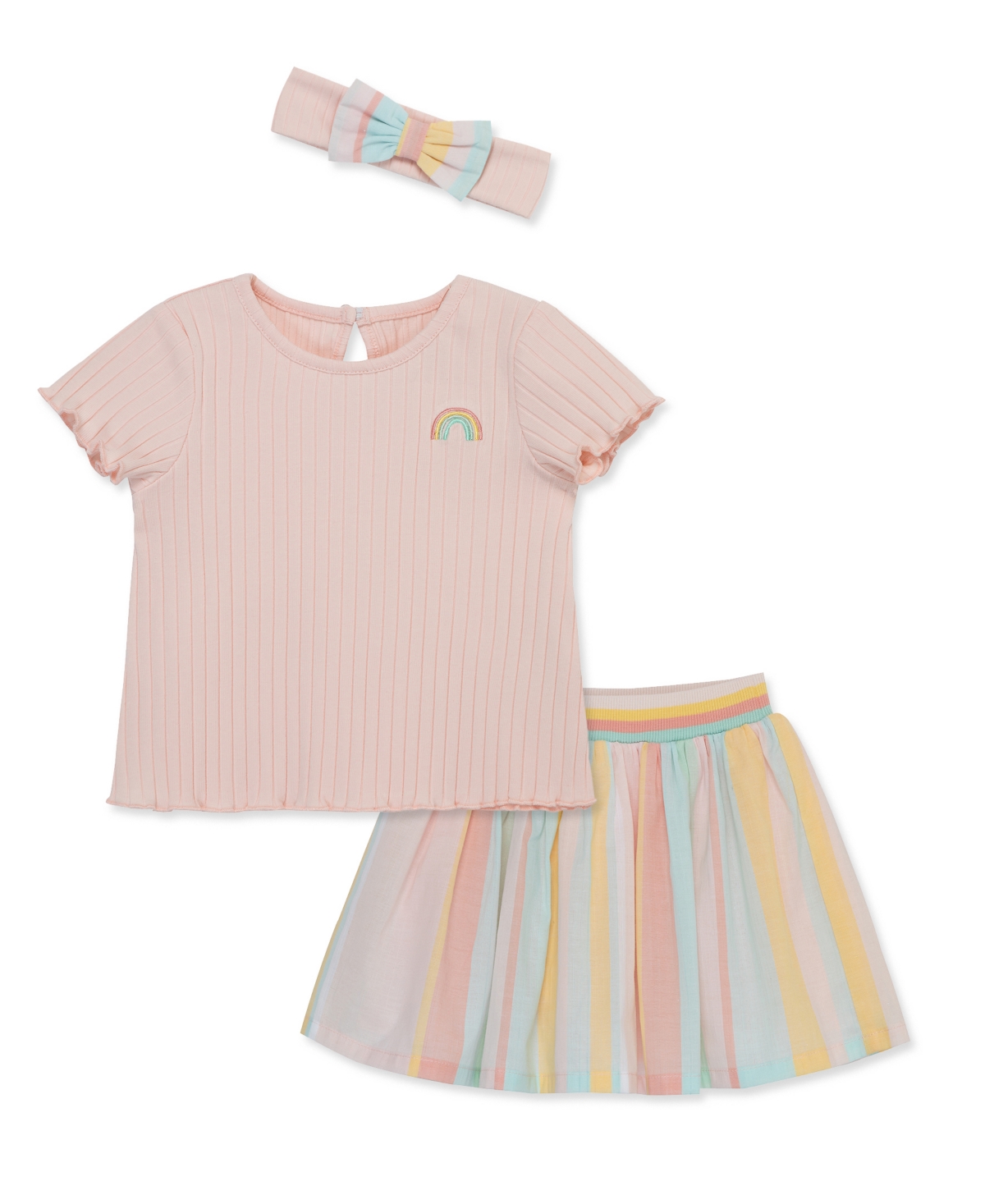 Shop Little Me Baby Girls Stripe Fashion Skort Set With Headband In Pink