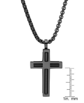 Men's Black IP Stainless Steel Spring Inlay Cross 24" Pendant Necklace