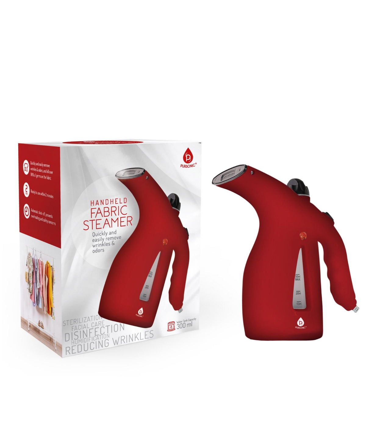 300ml Handheld Fabric Fast 2 Minute Heat-up Powerful Travel Clothes Garment Steamer. - Bright Red