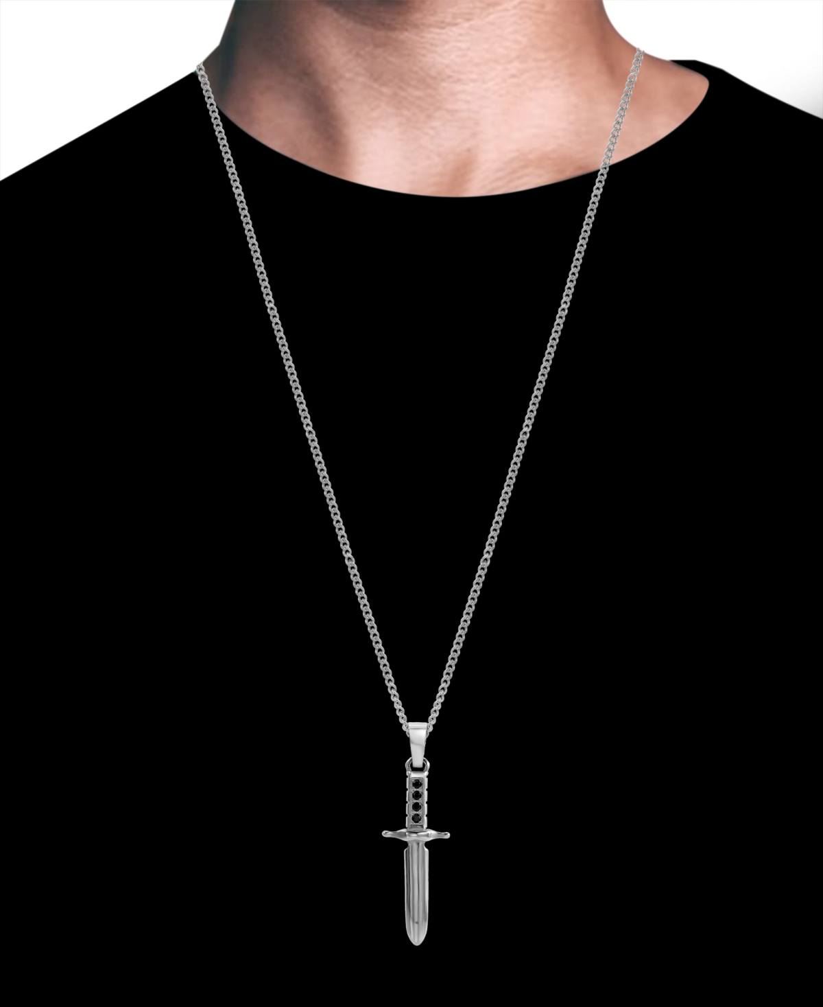 Shop Blackjack Men's Cubic Zirconia Sword 24" Pendant Necklace In Stainless Steel In Black