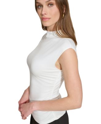 Women's Mock-Neck Sleeveless Side-ruched Knit Top, Regular & Petite