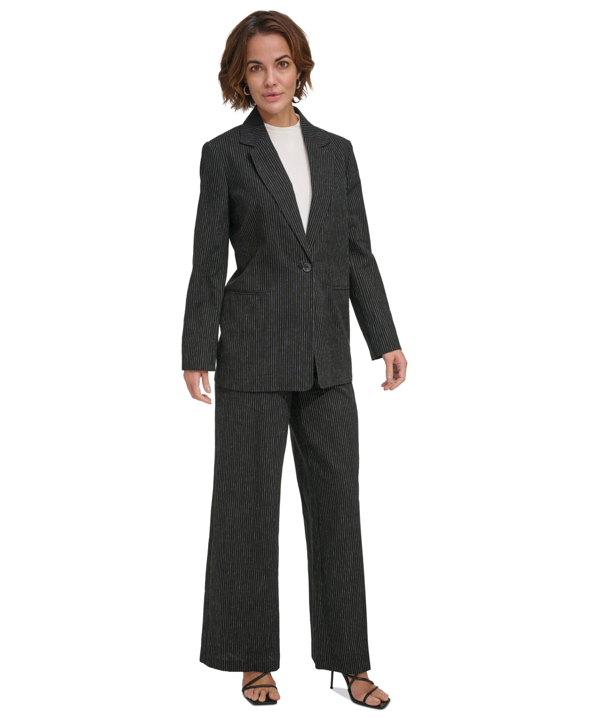 Shop Dkny Women's Long-sleeve Single-button Blazer In Black,ivory