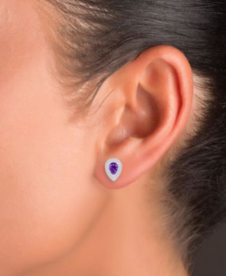 2-Pc. Set Amethyst (1-7/8 ct. t.w.) & Lab-Grown White Sapphire (1 ct. t.w.) Teardrop Halo Pendant Necklace & Matching Stud Earrings in Sterling Silver