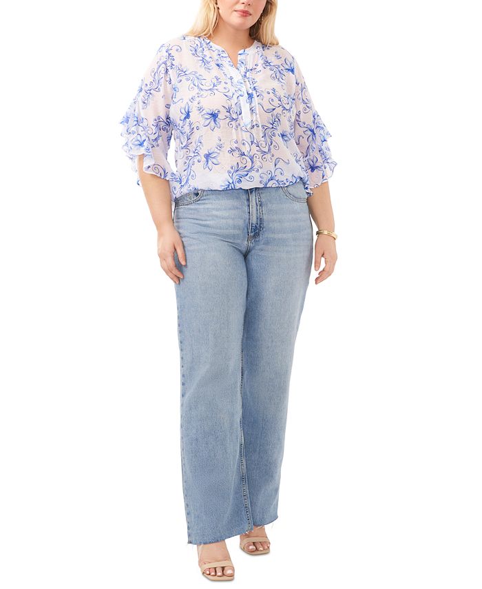 Vince Camuto Women's Floral Print Flutter Sleeve Blouse Pink Size 3X main image 0