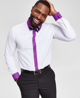 Men's Slim-Fit Purple Trim Solid Dress Shirt
