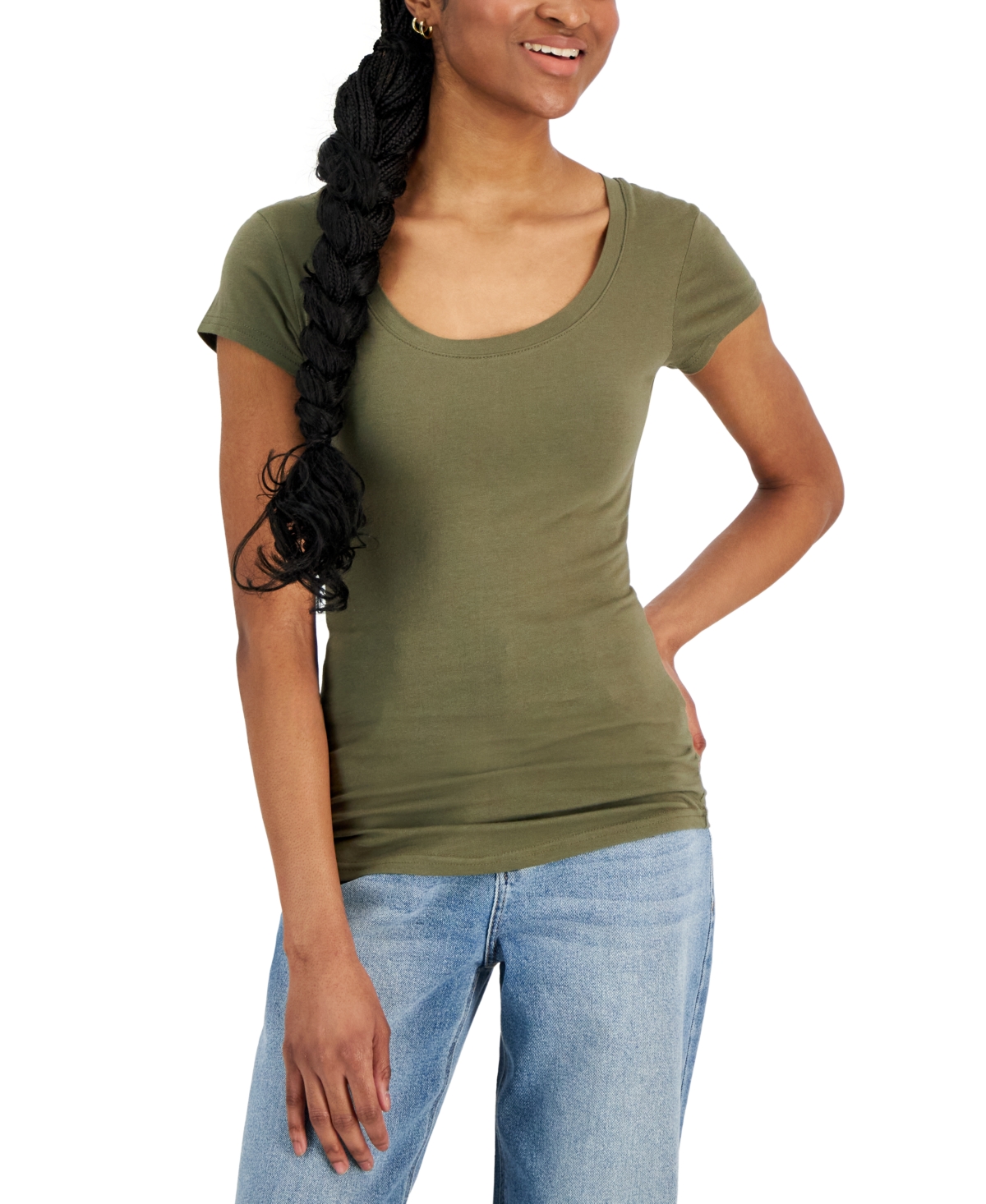 Shop Aveto Juniors' Scoop-neck Cap-sleeve T-shirt In Green Kalamata