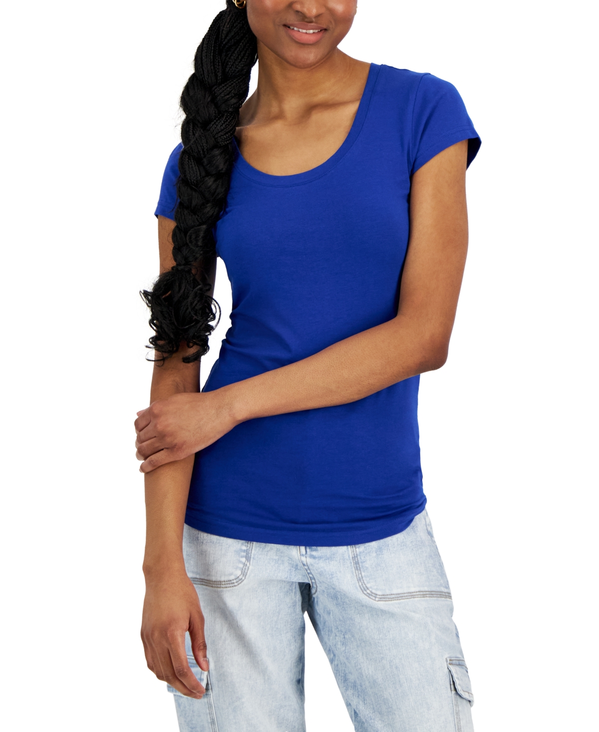 Juniors' Scoop-Neck Cap-Sleeve T-Shirt - Della Robbia Blue
