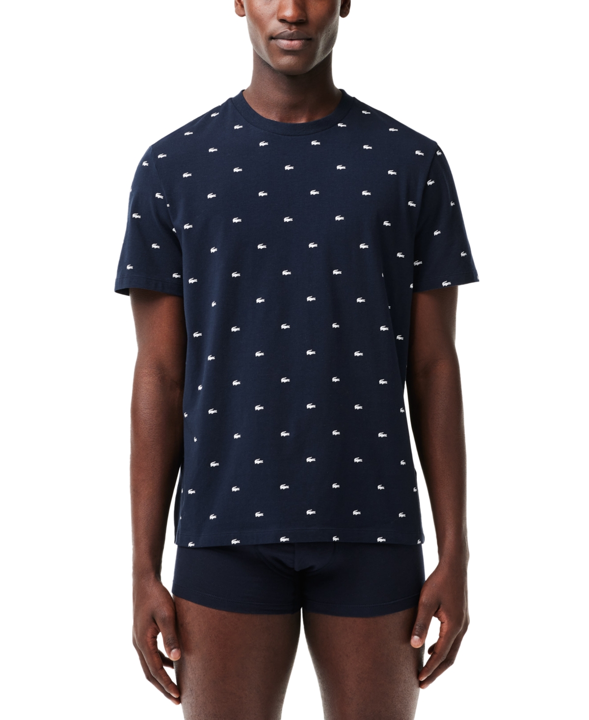 Shop Lacoste Men's Allover Crocodile Logo Underwear T-shirt In Navy