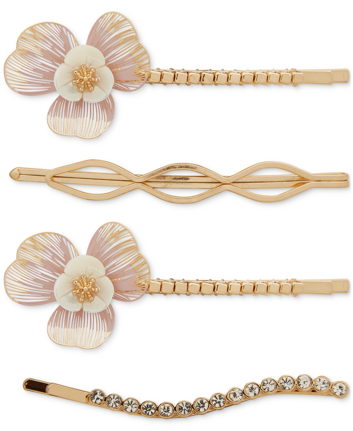 Shop Lonna & Lilly 4-pc. Gold-tone Pave & Openwork Flower Bobby Pin Set In Pink