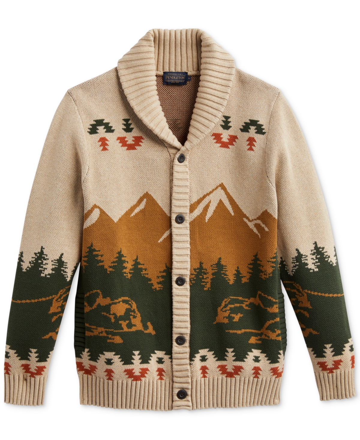 Pendleton Men's Scenic Shawl-collar Button-front Cardigan Sweater In Tan Peaks