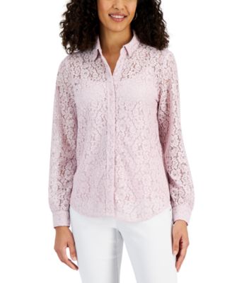 JM Collection Women s Lace Button Down Long Sleeve Shirt Created for Macy s Macy s