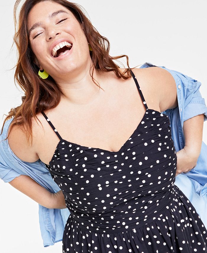 On 34th Trendy Plus Size Polka-Dot Ruched Corset Midi Dress, Created ...