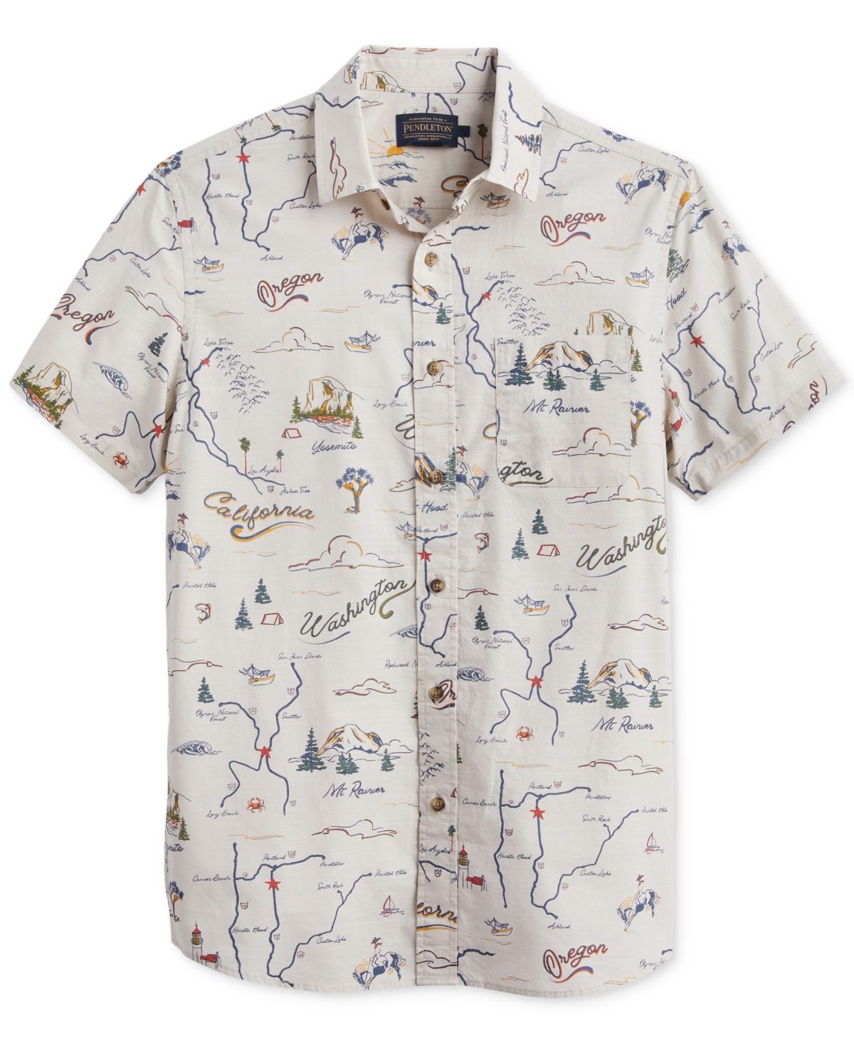 Men's Shoreline Print Short Sleeve Button-Front Shirt - Route  Tan