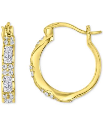 Macy's - Cubic Zirconia Mixed Cut Small Hoop Earrings in 14k Gold-Plated Sterling Silver, 0.7"