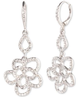 Givenchy - Silver-Tone Crystal Floral Double Drop Earrings