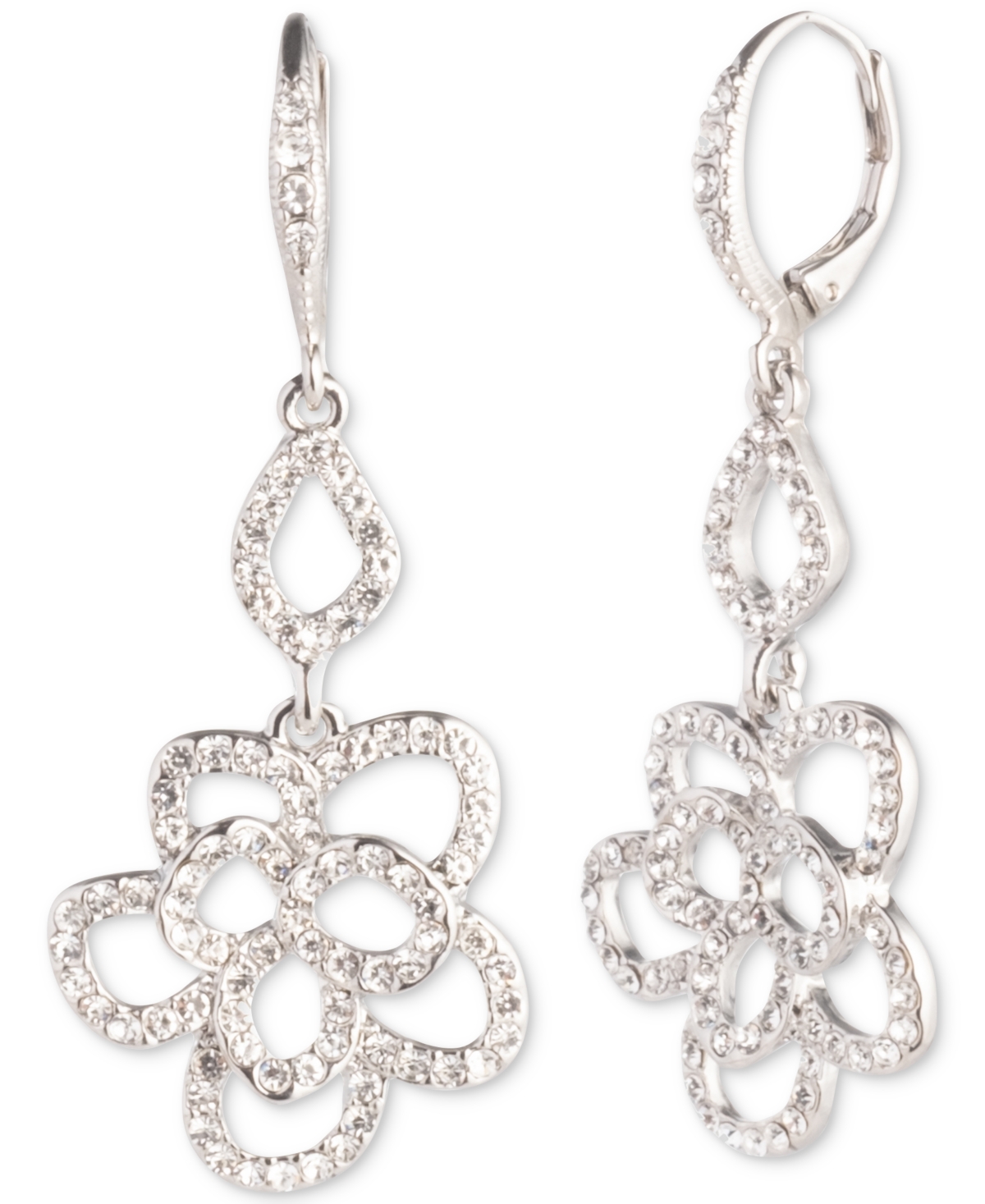 Shop Givenchy Silver-tone Crystal Floral Double Drop Earrings In White