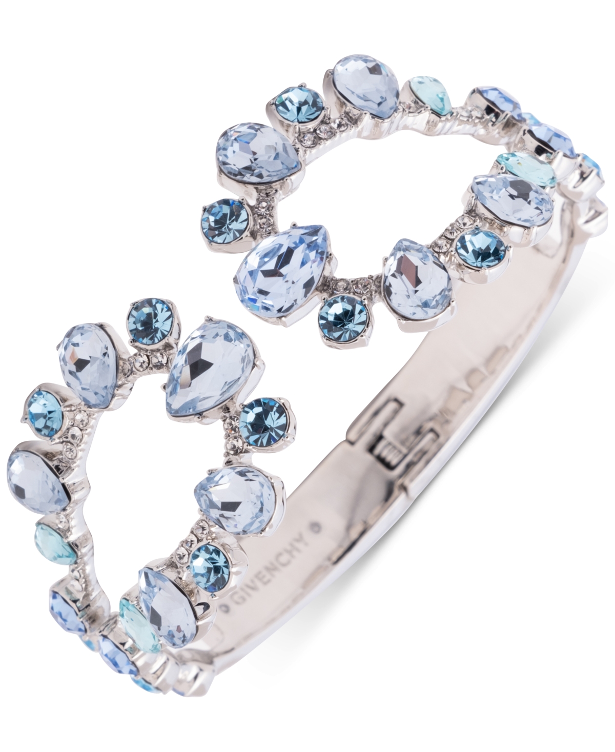 Shop Givenchy Silver-tone Open Crystal Cuff Bracelet In Navy