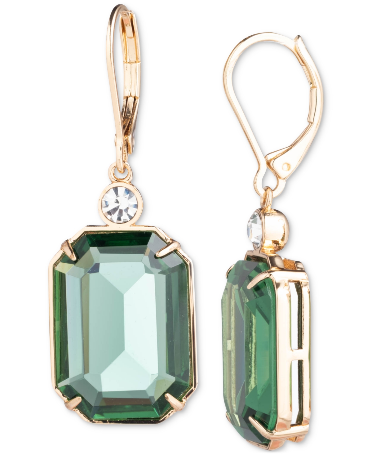 Shop Lauren Ralph Lauren Gold-tone Pave & Color Stone Drop Earrings In Light Gree