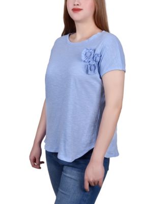 Petite Short Sleeve Slub Knit Top