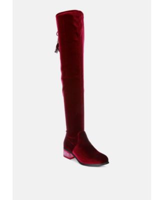 Rumple Velvet Over The Knee Clear Heel Boots