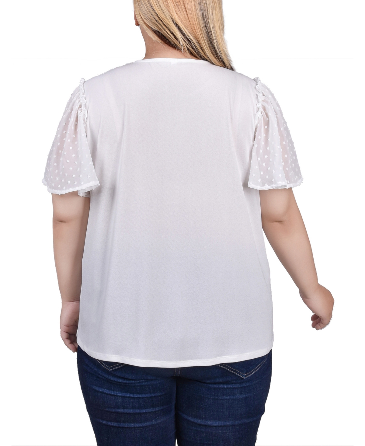 Ny Collection Plus Size Clip Dot Flutter Sleeve Top In Ivory