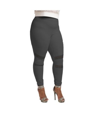 Women's Plus Size Curvy-Fit Lace Inset Pull-On Ponte Legging