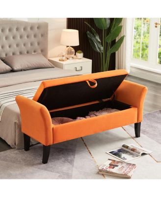 51.5" Bed Bench With Storage Orange Velvet
