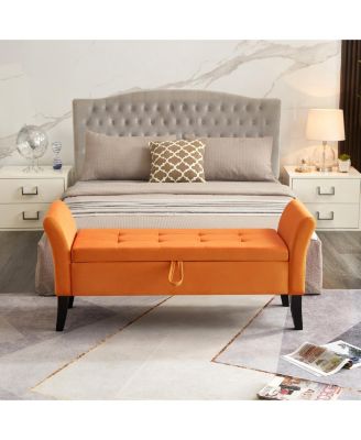 51.5" Bed Bench With Storage Orange Velvet