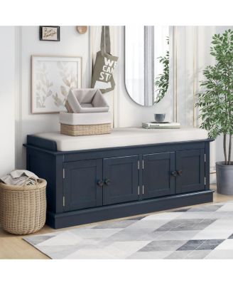 MDF Multi-Purpose Storage Bench with Adjustable Shelves and Cushioned Seat