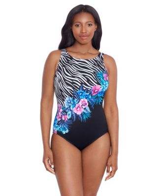 Longitude Women's Panel Scoopback Highneck Swimsuit - Macy's