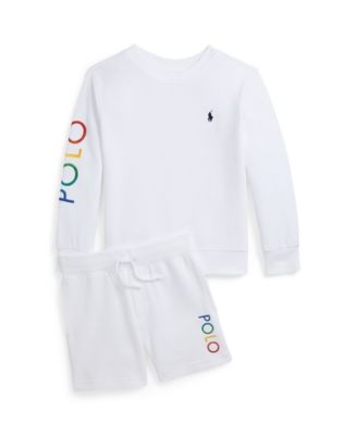 Shop Polo Ralph Lauren Toddler Little Big Boys Ombre Logo Double Knit Sweatshirt Short Collection In White
