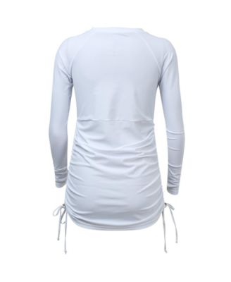 Ladies White Ruched LS Swim Dress
