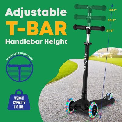 Mini 3-Wheel Kids Scooter with LED light-up wheels, 4-height adjustable handlebar, anti-slip deck & safety brake, for ages 2+, teal