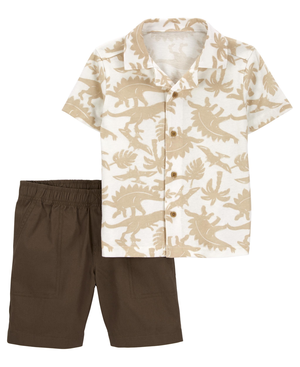 Carter's Babies' Toddler Boys Dinosaur Button Front Shirt And Shorts, 2 Piece Set In Brown