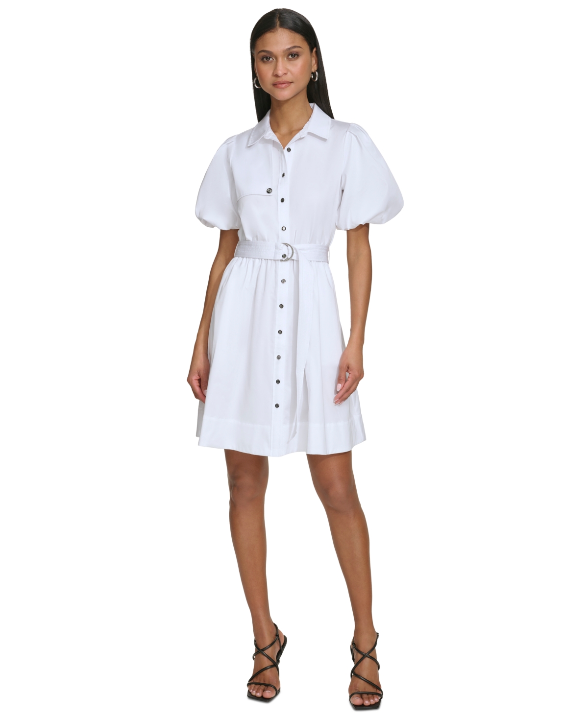 Karl Lagerfeld Women's Cotton Poplin Puff-sleeve Shirtdress In White