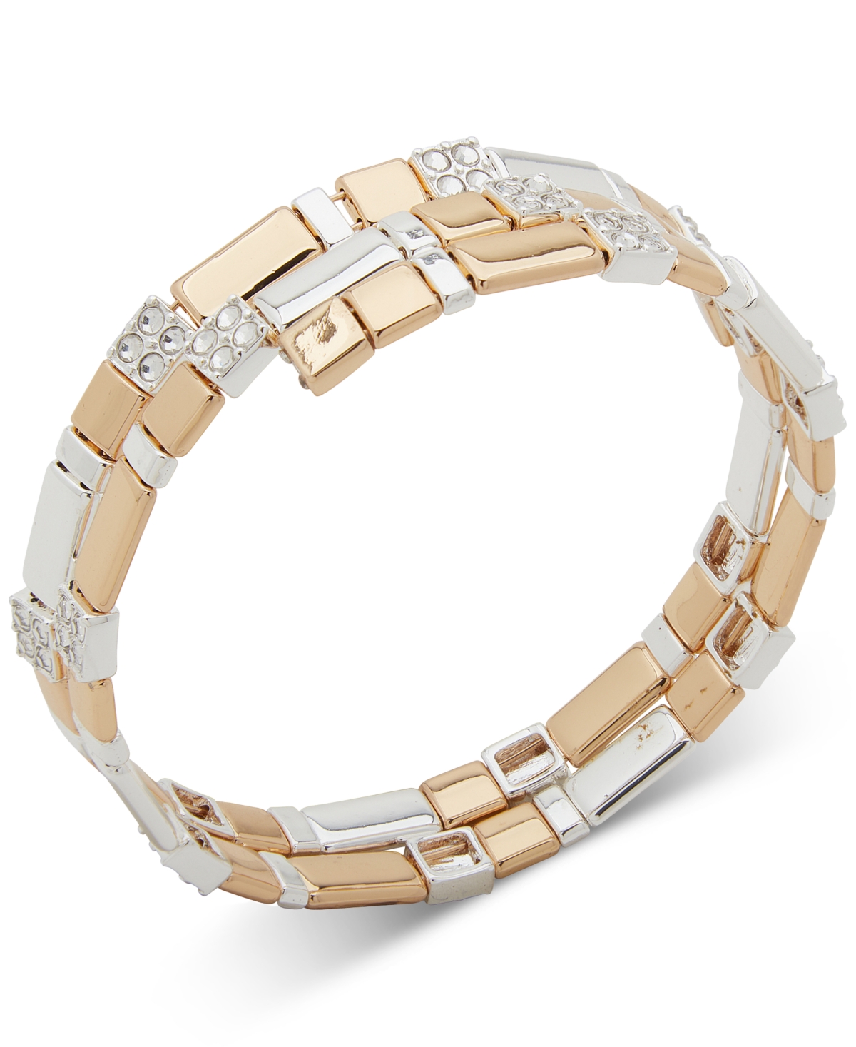 Shop Anne Klein Two-tone Pave Square Beaded Stretch Coil Bracelet In Crystal