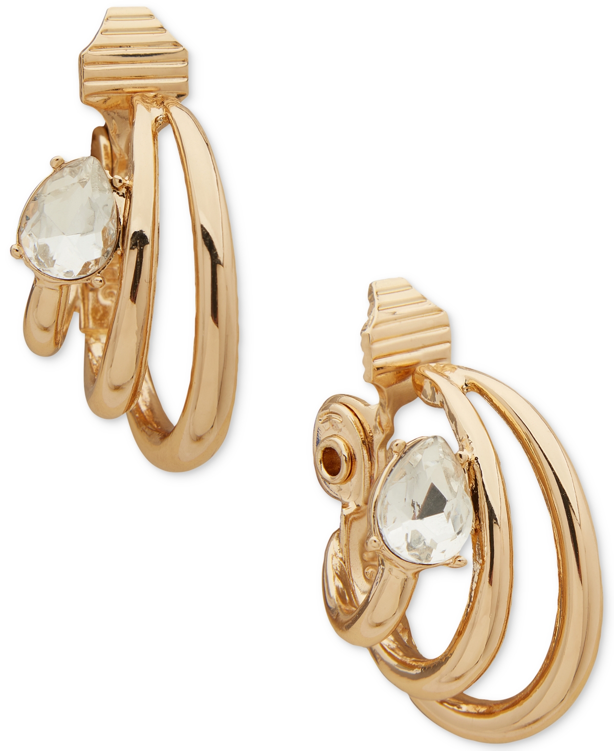 Shop Anne Klein Gold-tone Crystal Triple-split Clip-on Hoop Earrings In Crystal Wh
