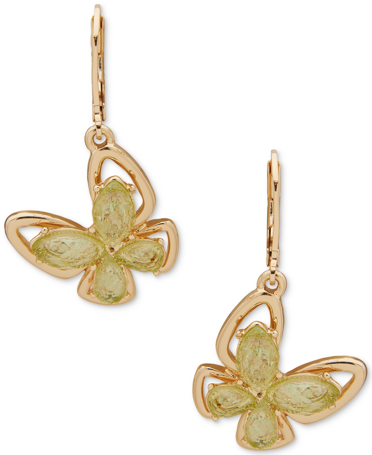 Shop Anne Klein Gold-tone Crystal Butterfly Motif Drop Earrings In Green