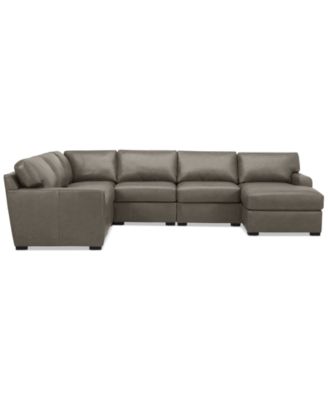 Radley 129" 6-Pc. Leather Square Corner Modular Chaise Sectional