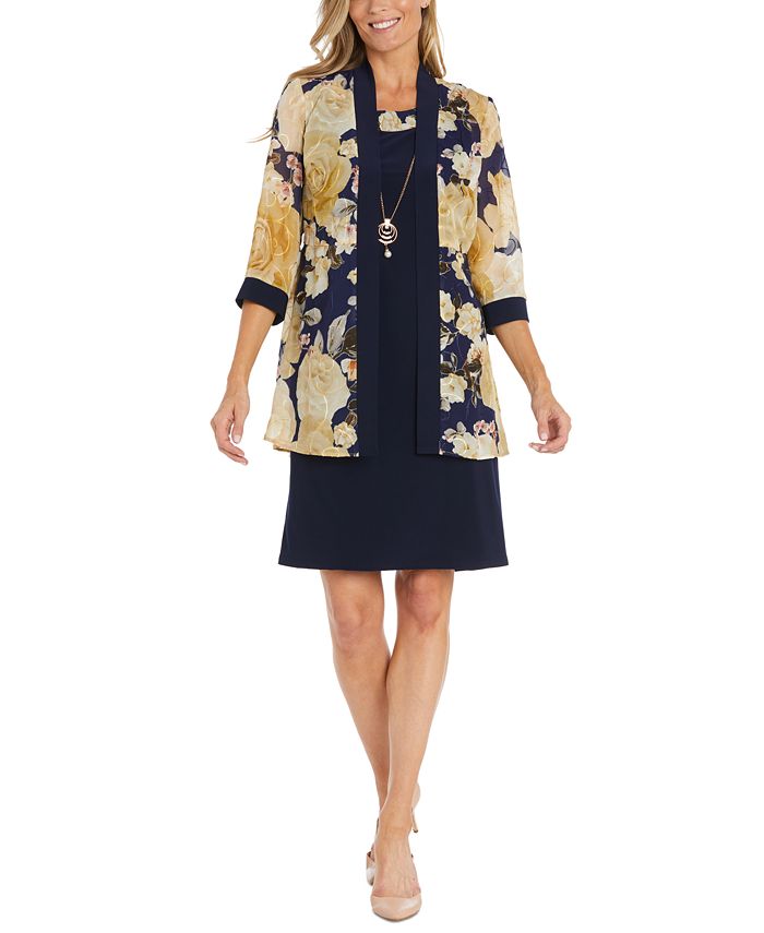 R M Richards Petite Sleeveless Sheath Dress Printed Jacket