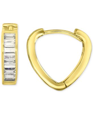 Macy's - Cubic Zirconia Baguette Heart Small Hoop Earrings 14k Gold-Plated Sterling Silver, 0.55"