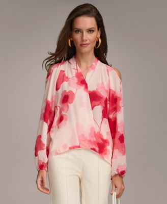 Donna Karan New York - Women's Floral-Print Cold-Shoulder Blouse