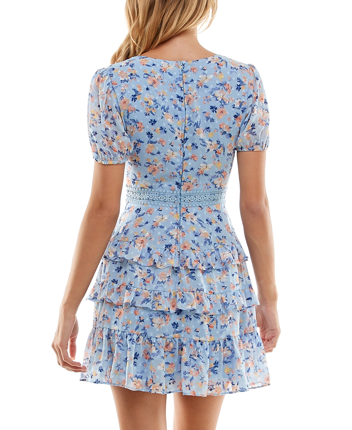 Shop City Studios Juniors' Floral-print Ruffled Fit & Flare Dress In Blue,peach